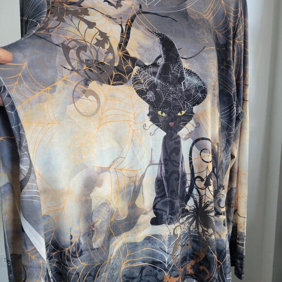 One World Top Witchy Gothic Cat High Low Hem Halloween Top (Size: XL) - Picture 7 of 15